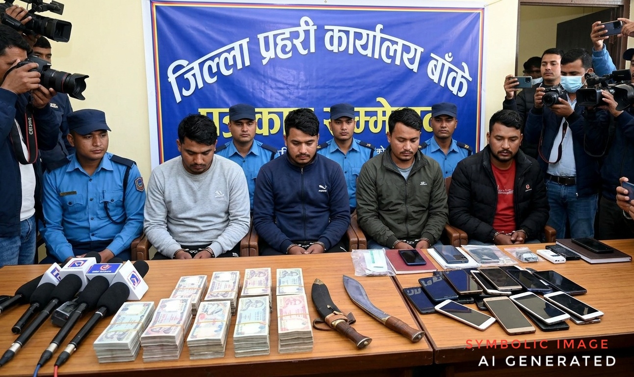 नेपालगन्ज बसपार्कमा लुटपाट: पेस्तोल र खुकुरीसहित ४ जना पक्राउ